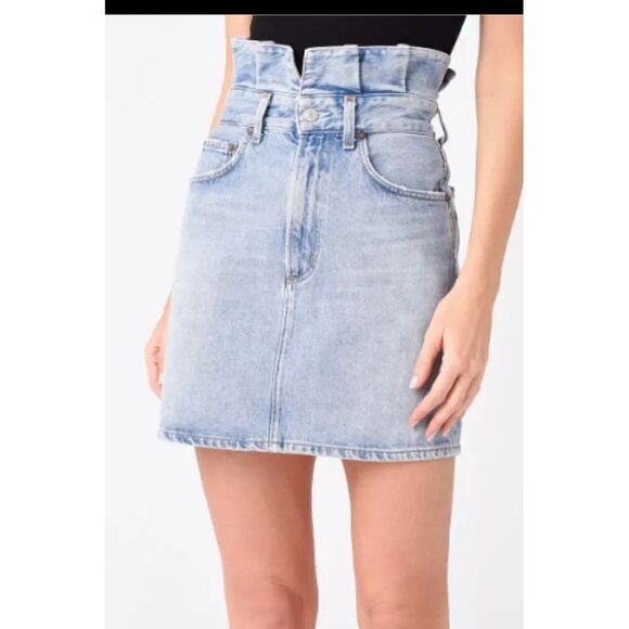 Agolde Lettuce Denim Mini Skirt Organic Cotton Womens Size 33 - Picture 2 of 11